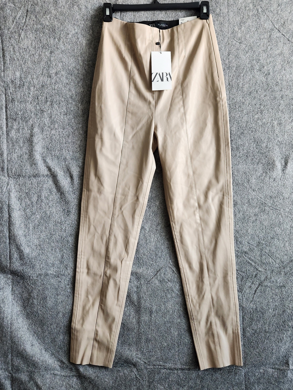 NWT ZARA Faux Leather High Rise Leggings Pants Women's S Beige Neutral Holiday